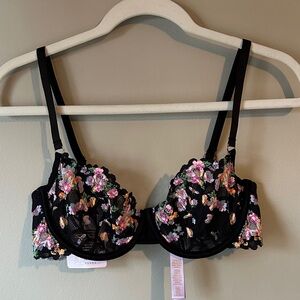Savage X Fenty Black Bra with Floral Embroidery
